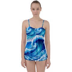 Tsunami Tidal Wave Ocean Waves Sea Nature Water Blue Painting Babydoll Tankini Set by uniart180623