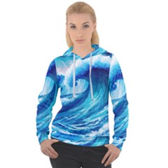 Tsunami Tidal Wave Ocean Waves Sea Nature Water Blue Painting Women s Overhead Hoodie by uniart180623