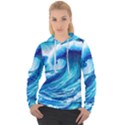 Tsunami Tidal Wave Ocean Waves Sea Nature Water Blue Painting Women s Overhead Hoodie View1