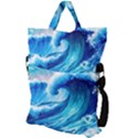 Tsunami Tidal Wave Ocean Waves Sea Nature Water Blue Painting Fold Over Handle Tote Bag View2