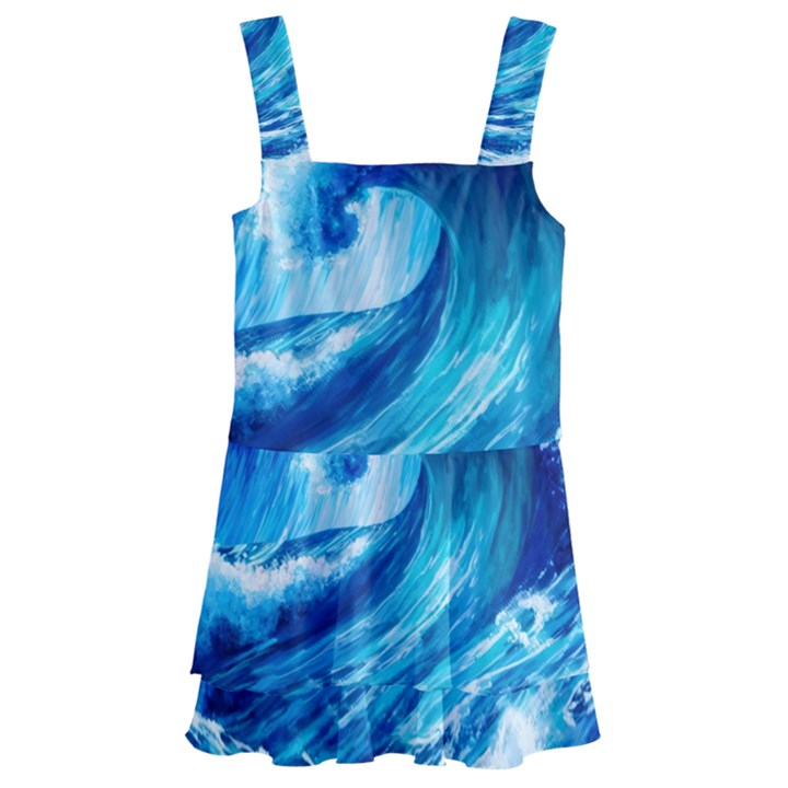 Tsunami Tidal Wave Ocean Waves Sea Nature Water Blue Painting Kids  Layered Skirt Swimsuit