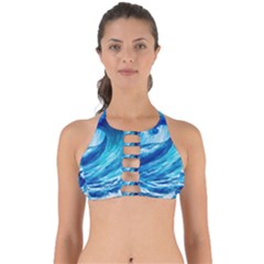 Tsunami Tidal Wave Ocean Waves Sea Nature Water Blue Painting Perfectly Cut Out Bikini Top by uniart180623