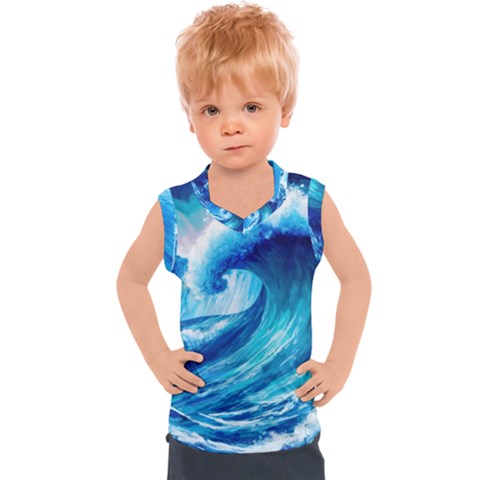 Tsunami Tidal Wave Ocean Waves Sea Nature Water Blue Painting Kids  Sport Tank Top by uniart180623