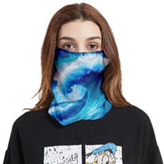 Tsunami Tidal Wave Ocean Waves Sea Nature Water Blue Painting Face Covering Bandana (two Sides) by uniart180623