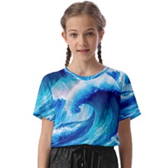 Tsunami Tidal Wave Ocean Waves Sea Nature Water Blue Painting Kids  Basic Tee by uniart180623