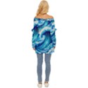 Tsunami Tidal Wave Ocean Waves Sea Nature Water Blue Painting Off Shoulder Chiffon Pocket Shirt View4