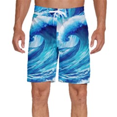 Tsunami Tidal Wave Ocean Waves Sea Nature Water Blue Painting Men s Beach Shorts