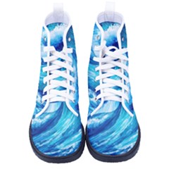 Tsunami Tidal Wave Ocean Waves Sea Nature Water Blue Painting Kid s High-top Canvas Sneakers