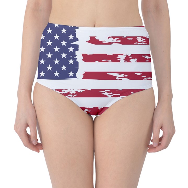 Flag Usa Unite Stated America Classic High-Waist Bikini Bottoms