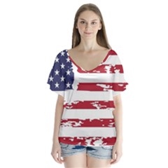 Flag Usa Unite Stated America V-neck Flutter Sleeve Top by uniart180623