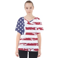 Flag Usa Unite Stated America V-neck Dolman Drape Top by uniart180623