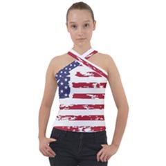 Flag Usa Unite Stated America Cross Neck Velour Top