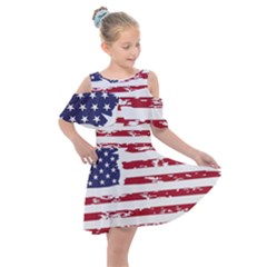 Flag Usa Unite Stated America Kids  Shoulder Cutout Chiffon Dress by uniart180623