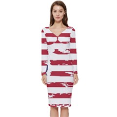 Flag Usa Unite Stated America Long Sleeve V-neck Bodycon Dress  by uniart180623