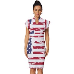 Flag Usa Unite Stated America Vintage Frill Sleeve V-neck Bodycon Dress by uniart180623