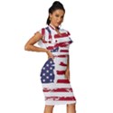 Flag Usa Unite Stated America Vintage Frill Sleeve V-Neck Bodycon Dress View3