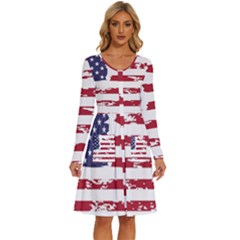 Flag Usa Unite Stated America Long Sleeve Dress With Pocket by uniart180623