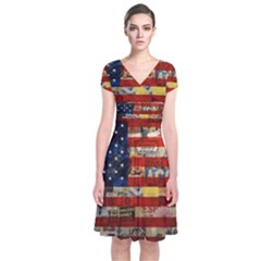 Usa Flag United States Short Sleeve Front Wrap Dress by uniart180623