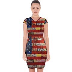 Usa Flag United States Capsleeve Drawstring Dress  by uniart180623