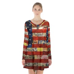 Usa Flag United States Long Sleeve Velvet V-neck Dress by uniart180623