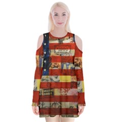 Usa Flag United States Velvet Long Sleeve Shoulder Cutout Dress by uniart180623