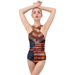 Usa Flag United States Cross Front Low Back Swimsuit by uniart180623