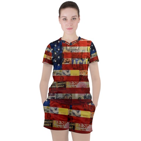 Usa Flag United States Women s Tee And Shorts Set by uniart180623