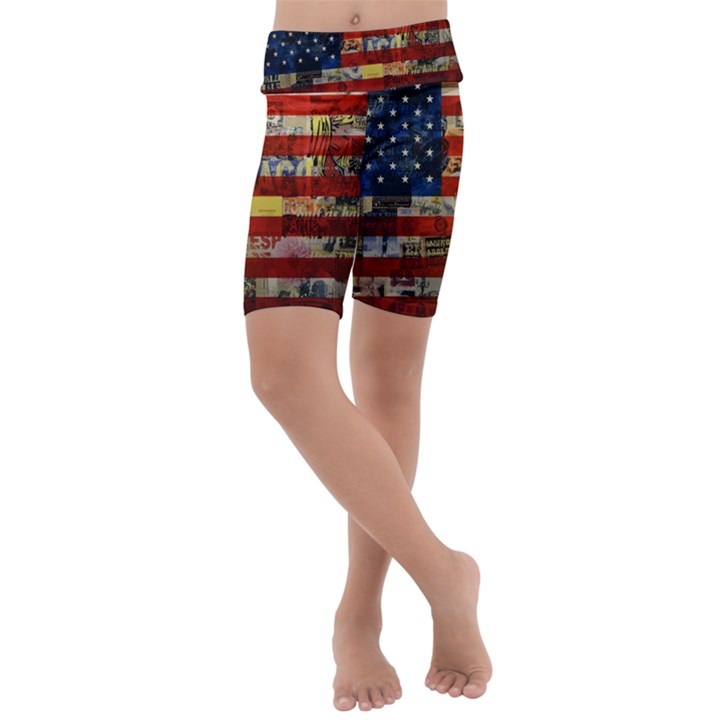 Usa Flag United States Kids  Lightweight Velour Cropped Yoga Leggings