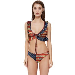 Usa Flag United States Low Cut Ruffle Edge Bikini Set by uniart180623