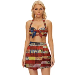 Usa Flag United States Vintage Style Bikini Top And Skirt Set  by uniart180623