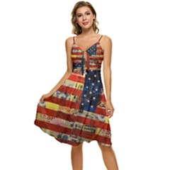 Usa Flag United States Sleeveless Tie Front Chiffon Dress by uniart180623