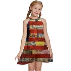 Usa Flag United States Kids  Halter Collar Waist Tie Chiffon Dress by uniart180623