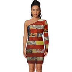 Usa Flag United States Long Sleeve One Shoulder Mini Dress by uniart180623