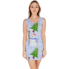 New Year Christmas Snowman Pattern, Bodycon Dress by uniart180623