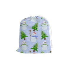 New Year Christmas Snowman Pattern, Drawstring Pouch (medium) by uniart180623