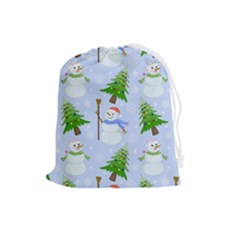 New Year Christmas Snowman Pattern, Drawstring Pouch (large) by uniart180623