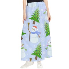 New Year Christmas Snowman Pattern, Maxi Chiffon Skirt by uniart180623