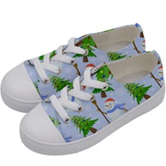 New Year Christmas Snowman Pattern, Kids  Low Top Canvas Sneakers by uniart180623