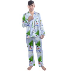 New Year Christmas Snowman Pattern, Men s Long Sleeve Satin Pajamas Set by uniart180623