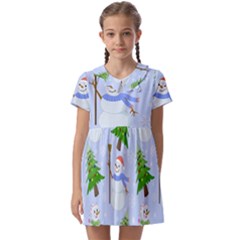 New Year Christmas Snowman Pattern, Kids  Asymmetric Collar Dress by uniart180623