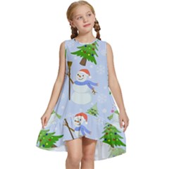 New Year Christmas Snowman Pattern, Kids  Frill Swing Dress