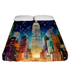 New York Confetti City Usa Fitted Sheet (queen Size)