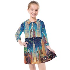 New York Confetti City Usa Kids  Quarter Sleeve Shirt Dress by uniart180623