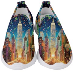 New York Confetti City Usa Kids  Slip On Sneakers by uniart180623