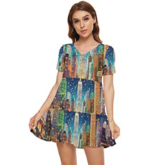 New York Confetti City Usa Tiered Short Sleeve Babydoll Dress