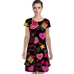 Multicolored Love Hearts Kiss Romantic Pattern Cap Sleeve Nightdress by uniart180623