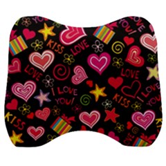 Multicolored Love Hearts Kiss Romantic Pattern Velour Head Support Cushion by uniart180623