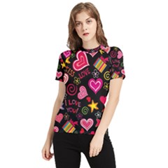 Multicolored Love Hearts Kiss Romantic Pattern Women s Short Sleeve Rash Guard by uniart180623