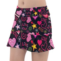 Multicolored Love Hearts Kiss Romantic Pattern Classic Tennis Skirt by uniart180623