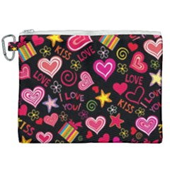 Multicolored Love Hearts Kiss Romantic Pattern Canvas Cosmetic Bag (xxl) by uniart180623